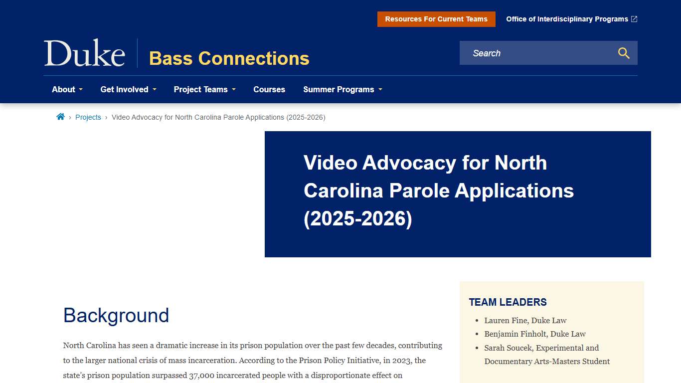 Video Advocacy for North Carolina Parole Applications (2025-2026) Bass Connections